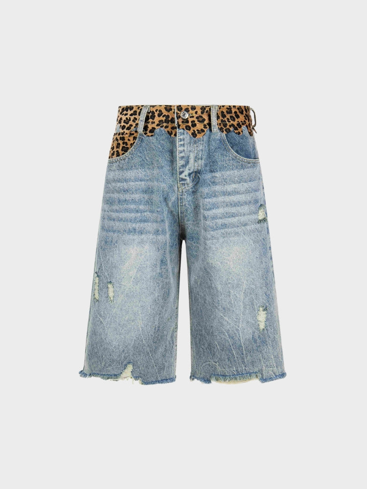 SPDC Ripped Leopard Denim Jorts