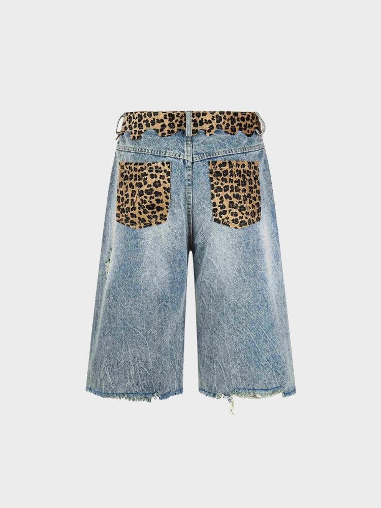 SPDC Ripped Leopard Denim Jorts