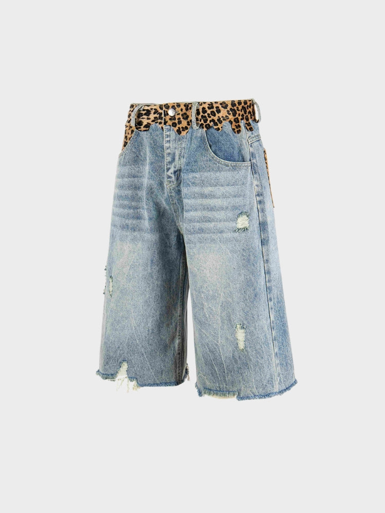 SPDC Ripped Leopard Denim Jorts
