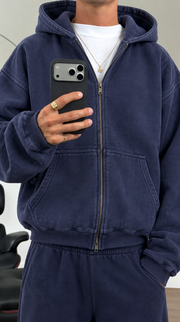 Heavyweight vintage washed zipper