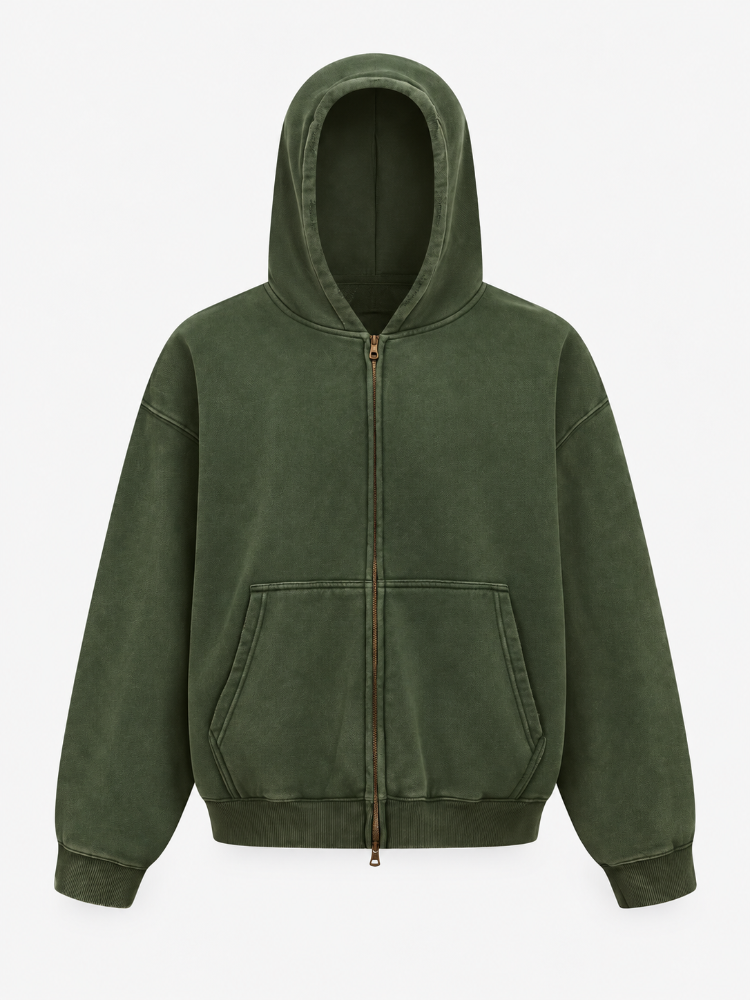 Heavyweight vintage washed zipper